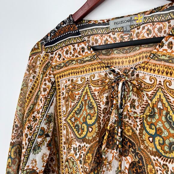 Figueroa Fig & Flower Sz Large Boho Bohemian Shirt Top Summer - Picture 3 of 10